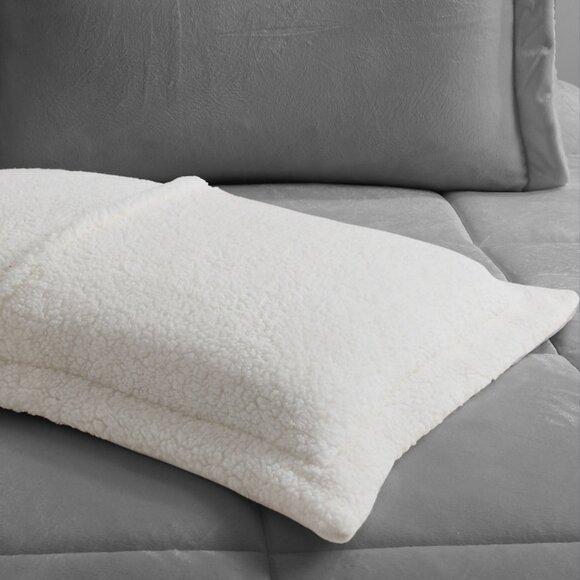 New 7 PC Reversible Micromink Sherpa Comforter Set • DQ • Charcoal Grey - Picture 4 of 4